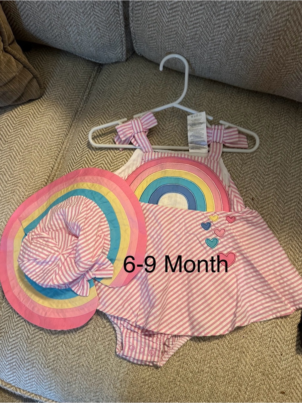 Baby Girls Pink Rainbow Striped Sunsuit & Hat Set